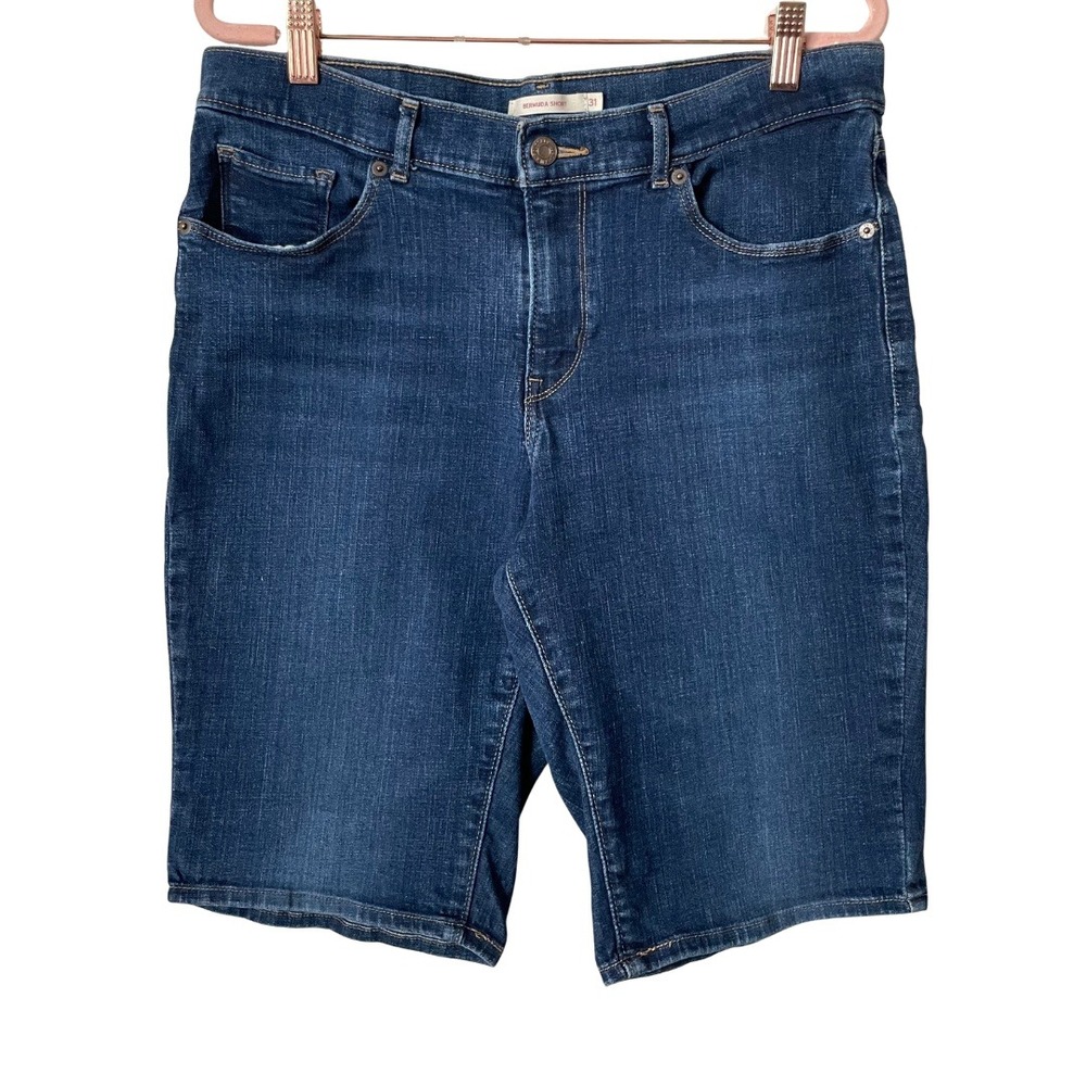 Levis Shorts Womens 31 Dark Blue Wash Bermuda Denim Stretch Mid Rise Cotton